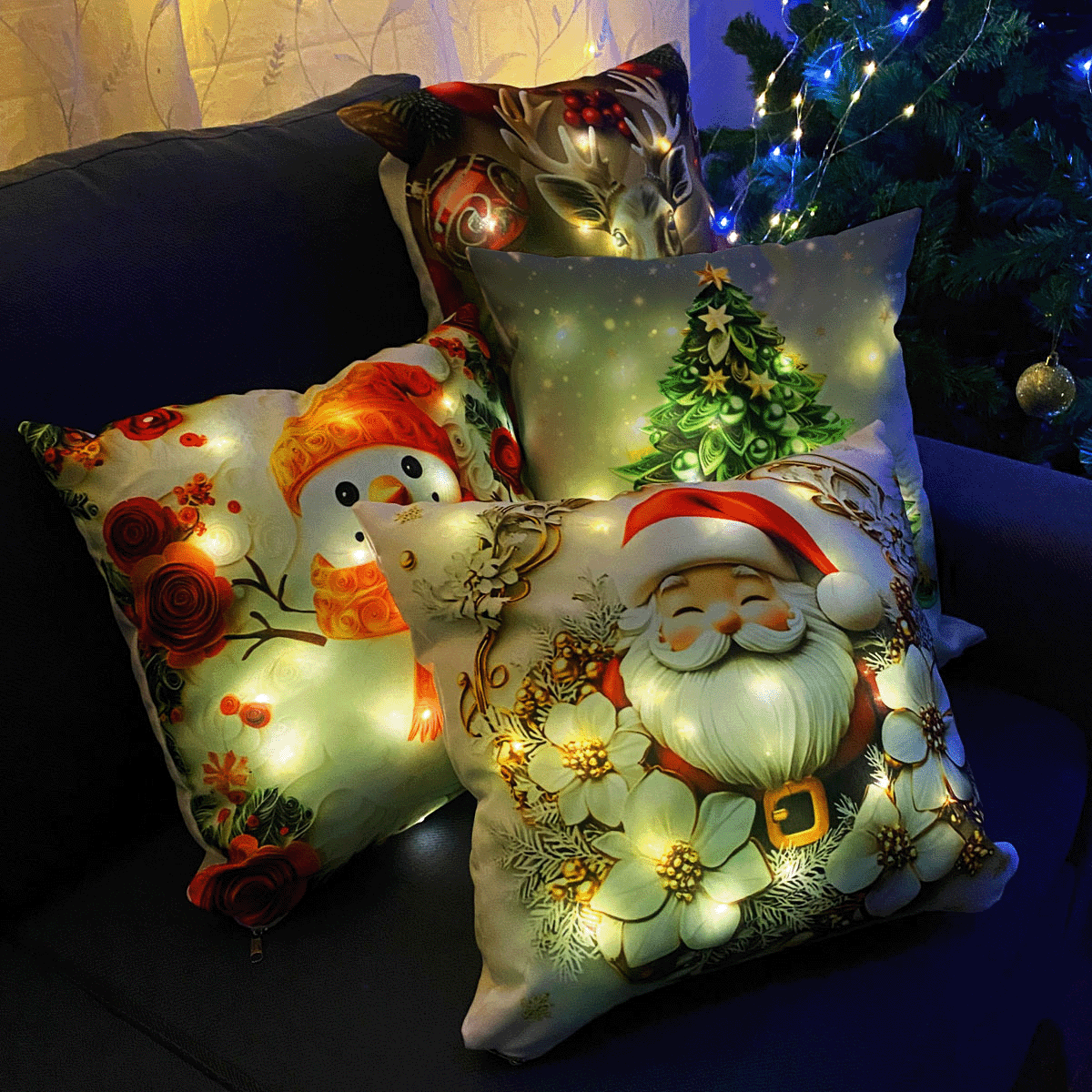 Set Fundas Navideñas x4 Con Luces SFN01 - FULL MEGA TIENDAS
