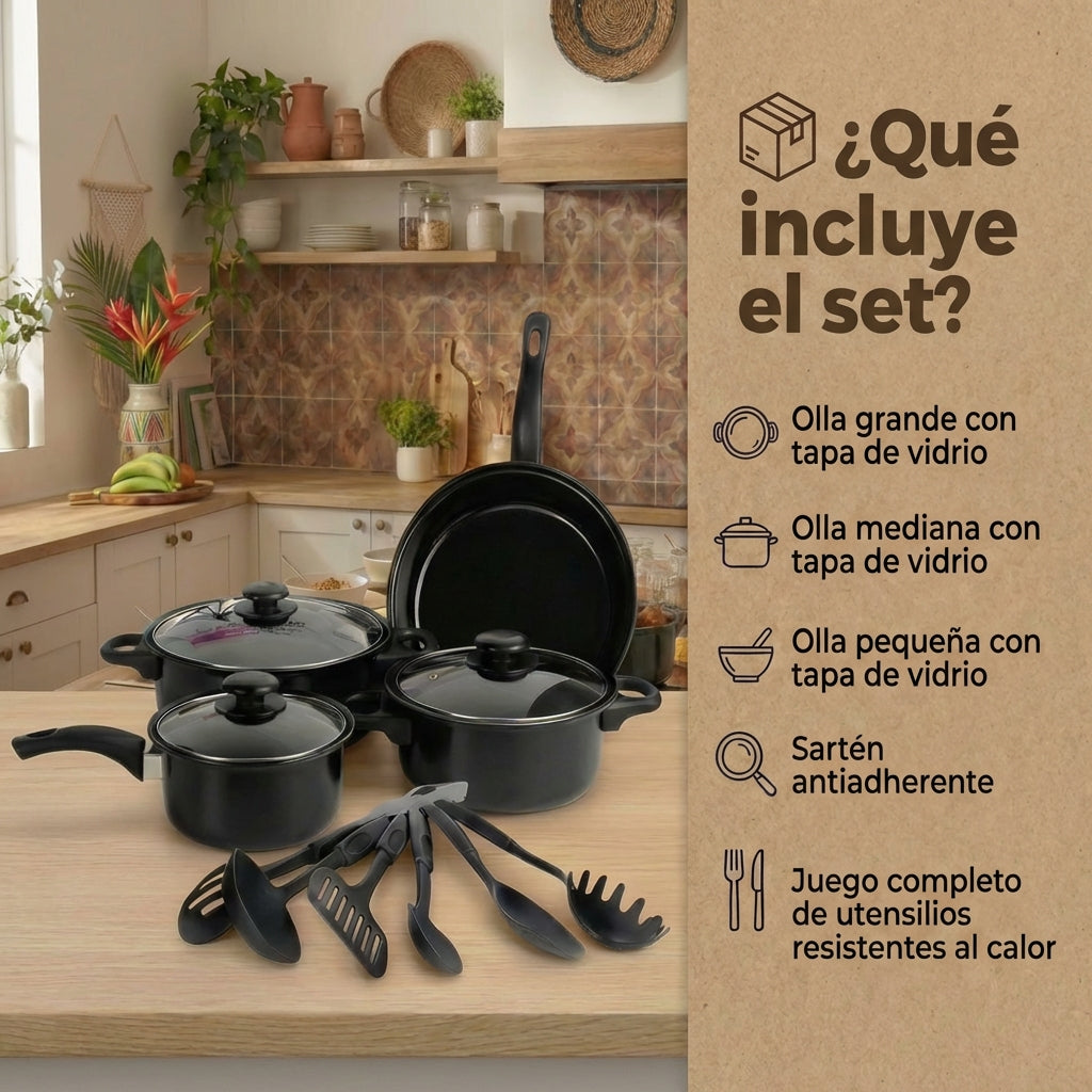 Set Utensilios De Cocina Ollas Y SartX13 - FULL MEGA TIENDAS