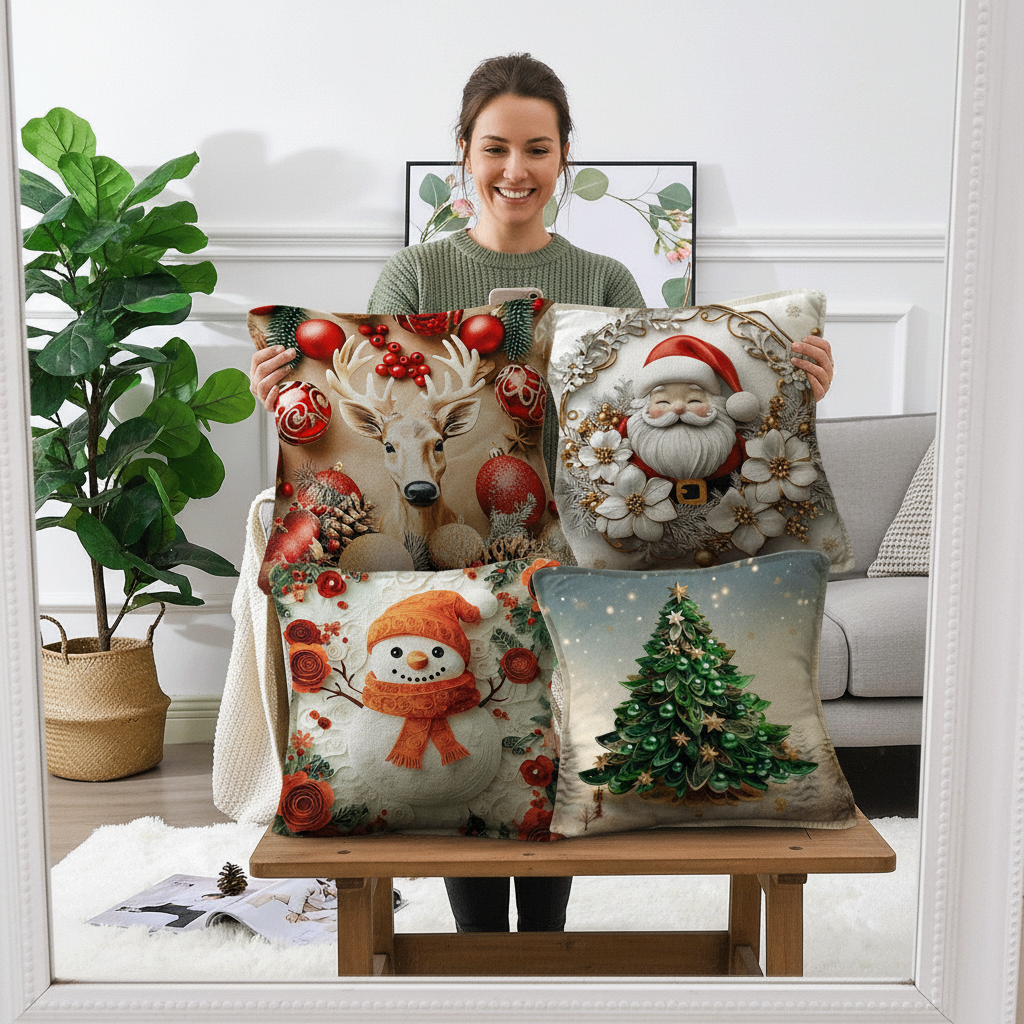 Set Fundas Navideñas x4 Con Luces SFN01 - FULL MEGA TIENDAS